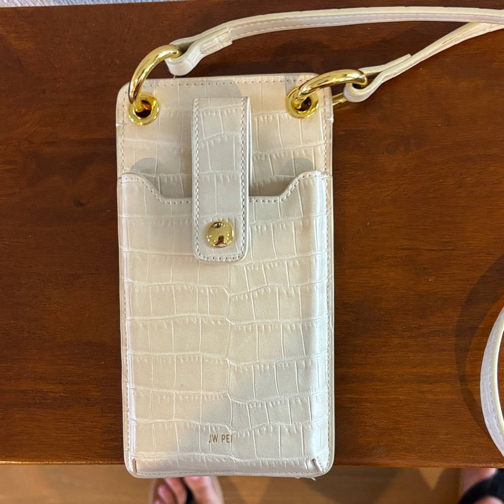 JW PEI Quinn IvoryCroc-Embossed Crossbody Phone Bag with Gold Hardware